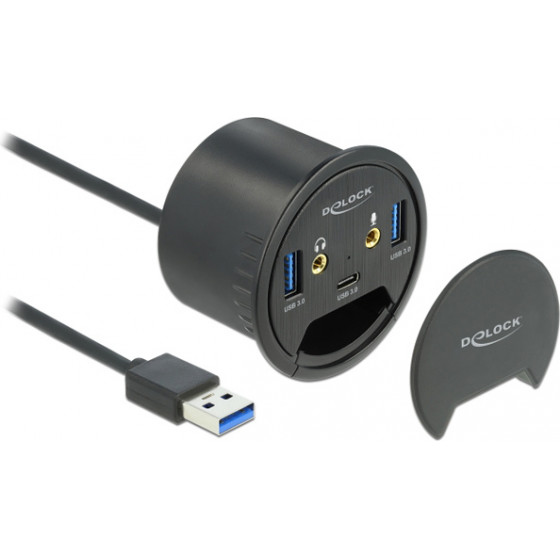 DELOCK USB hub 2x USB 3.2/USB-C/2x 3.5mm, 5Gbps, 60mm, ����� - (62794)