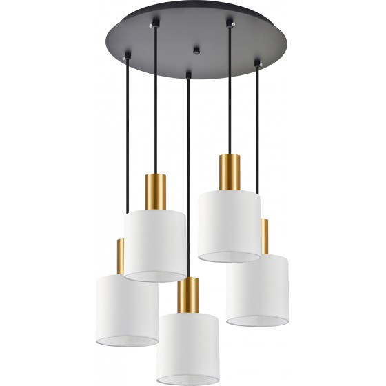 Homelighting SE21-GM-4-5BL-SH1 ADEPT TUBE Gold Matt Pendant White Fabric Shade+ - (77-8601)