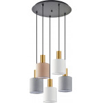 Homelighting SE21-GM-4-5BL-SH123 ADEPT FLEX Gold Matt Pendant White, Grey, Brown Fabric Shade+ - (77-8946)