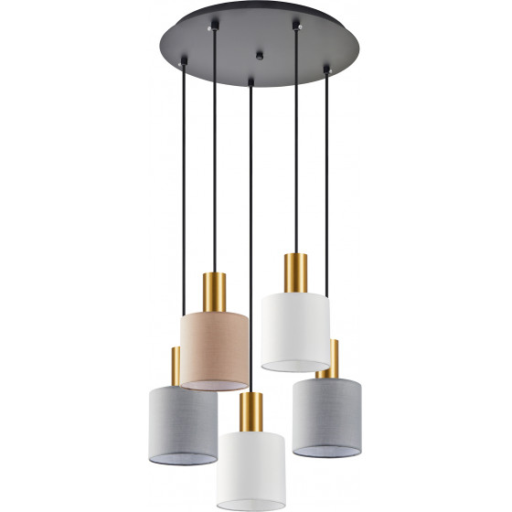 Homelighting SE21-GM-4-5BL-SH123 ADEPT FLEX Gold Matt Pendant White, Grey, Brown Fabric Shade+ - (77-8946)
