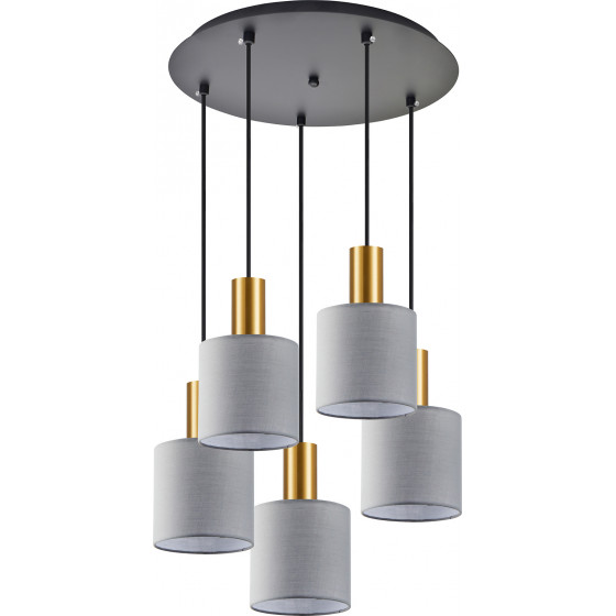 Homelighting SE21-GM-4-5BL-SH2 ADEPT TUBE Gold Matt Pendant Grey Fabric Shade+ - (77-8608)