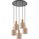 Homelighting SE21-GM-4-5BL-SH3 ADEPT TUBE Gold Matt Pendant Brown Fabric Shade+ - (77-8615)