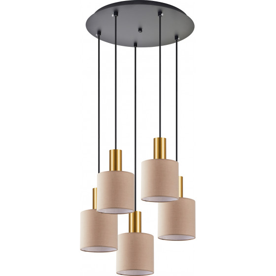 Homelighting SE21-GM-4-5BL-SH3 ADEPT TUBE Gold Matt Pendant Brown Fabric Shade+ - (77-8615)