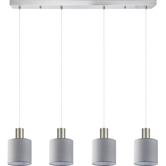 Homelighting SE21-NM-4-4NM-SH2 ADEPT TUBE Nickel Matt Pendant Grey Fabric Shade+ - (77-8427)