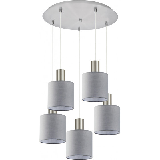 Homelighting SE21-NM-4-5NM-SH2 ADEPT TUBE Nickel Matt Pendant Grey Fabric Shade+ - (77-8426)
