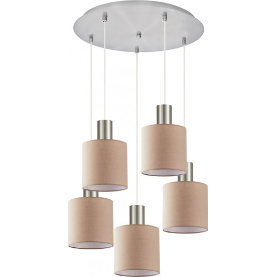Homelighting SE21-NM-4-5NM-SH3 ADEPT TUBE Nickel Matt Pendant Brown Fabric Shade+ - (77-8433)
