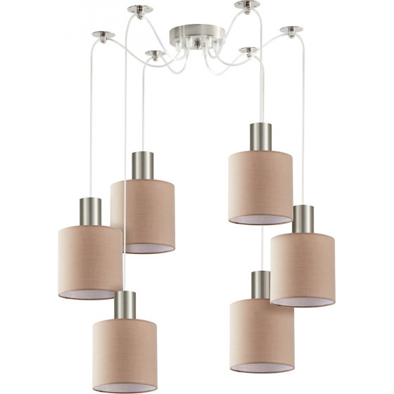 Homelighting SE21-NM-4-NM6-SH3 ADEPT TUBE Nickel Matt Pendant Brown Fabric Shade+ - (77-8429)