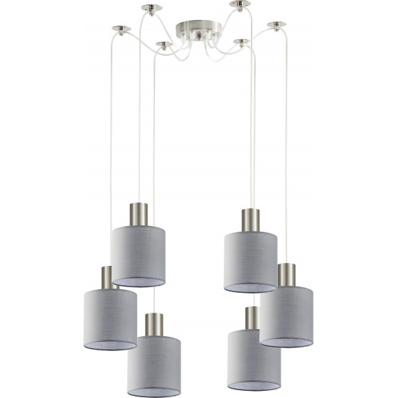 Homelighting SE21-NM-4-NM6-SH2 ADEPT TUBE Nickel Matt Pendant Grey Fabric Shade+ - (77-8422)