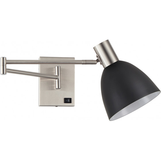 Homelighting SE21-NM-52-MS2 ADEPT WALL LAMP Nickel Matt Wall lamp with Switcher and Black Metal Shade+ - (77-8376)
