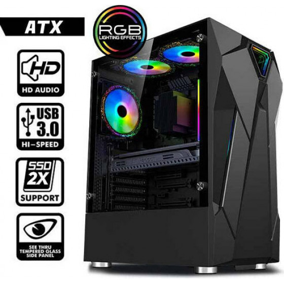 ARMAGGEDDON ATX RGB GAMING PC CASE TRON HOLO 5 BLACK - (HOLO5B)