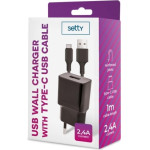 Setty Travel Charger 2.4A + Data Cable Type C 1m Black - (GSM108852)