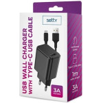 Setty Travel Charger 3A + Data Cable Type C 1m Black - (GSM0106087)