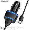 Lamtech 2xUsb 2,4A Car Charger With TYPE-C Cable 1M Black - (LAM112563)