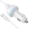 Lamtech 2xUsb 2,4A Car Charger With TYPE-C Cable 1M White - (LAM112570)