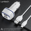 Lamtech 2xUsb 2,4A Car Charger With TYPE-C Cable 1M White - (LAM112570)