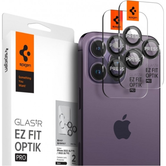 Spigen Optik Ez Fit Tempered Glass For Camera Lens Iphone 14 Pro / 14 Pro Max Black 2pCs - (AGL05205)