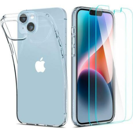 Spigen ���� TPU Liquid Crystal (1 ���) & Tempered Glass TR Slim (2 ���) Apple iPhone 14 Plus Crystal Pack ������� - (ACS04922)