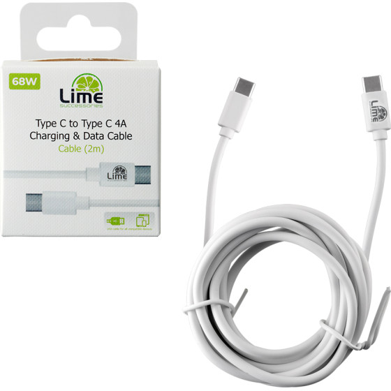 Lime USB-C Type C To USB-C Type C 4.0A ��������-Data 2m LCC02 WHITE