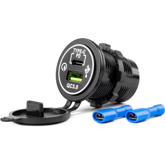 AMiO ����� ��������� ��������� Usb Quick Charge +Usb TYPE-C 12/24V �37mmX51mm MOD-08 - (02858)