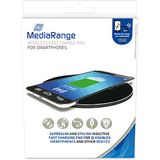 MediaRange 15W Wireless Fast Charge Pad For smartphones, Black - (MRMA118)