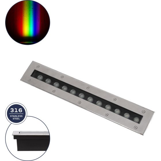 GloboStar UNDERGROUND-Remvi ������� ��������� Wall Washer ������� Led 12W 1020lm 10� Dc 24V ��������� IP68 L50 x W9 x H7.2cm Rgbw DMX512 - ���������� ������ - 3 Years Warranty - (90193)