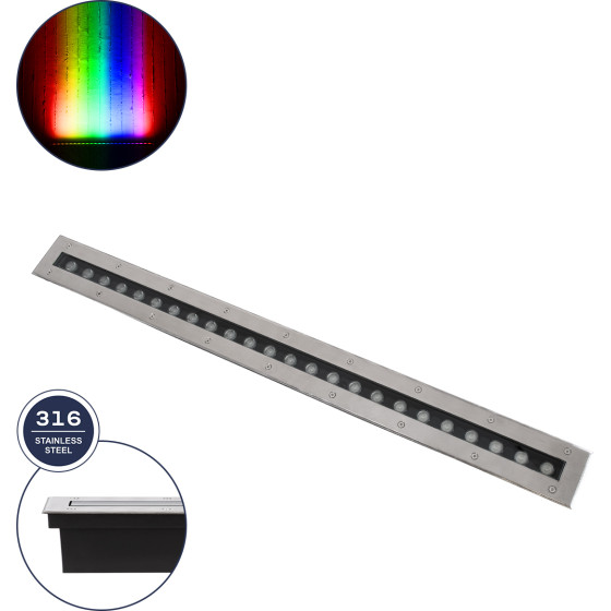 GloboStar UNDERGROUND-Remvi ������� ��������� Wall Washer ������� Led 24W 2040lm 10� Dc 24V ��������� IP68 L100 x W9 x H7.2cm Rgbw DMX512 - ���������� ������ - 3 Years Warranty - (90195)