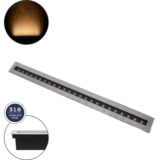 GloboStar UNDERGROUND-Remvi ������� ��������� Wall Washer ������� Led 24W 2160lm 10� Dc 24V ��������� IP68 L100 x W9 x H7.2cm ����� ����� 2700K - ���������� ������ - 3 Years Warranty - (90194)