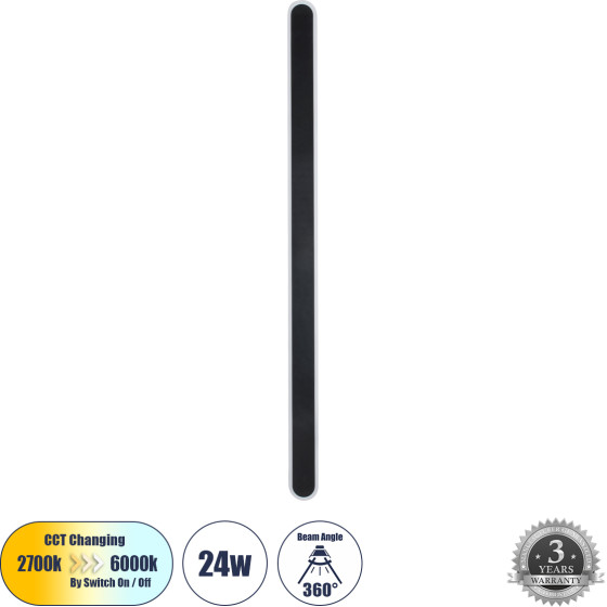 GloboStar HOUSTON ��������� ������ - ������ Design LED CCT 24W 2880lm 360� AC 220-240V - �������� �������� ���� �������� On/Off All In One ����� 6000k+������ 4500k+����� 2700k �6 x �3 x �100cm - ����� - 3 Years Warranty - (61349)