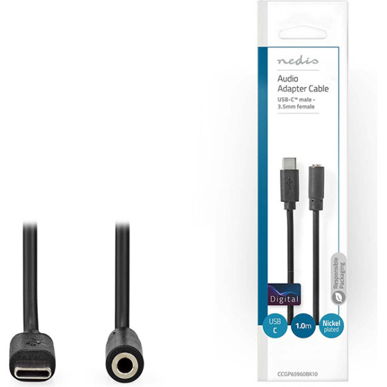 Nedis CCGP65960BK10 USB-C Adapter USB-C Male - 3.5mm Female 1.00m BLACK