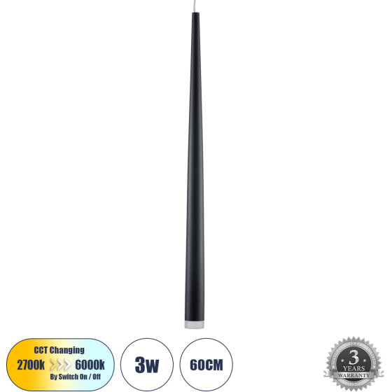 GloboStar TEARS �������� ��������� ������ Design LED CCT 3W 330lm 180� AC 220-240V - �������� �������� ���� �������� On/Off All In One ����� 6000k+������ 4500k+����� 2700k �3.2 x �51.5cm - ����� - 3 Years Warranty - (61309)