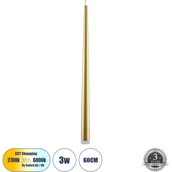 GloboStar TEARS �������� ��������� ������ Design LED CCT 3W 330lm 180� AC 220-240V - �������� �������� ���� �������� On/Off All In One ����� 6000k+������ 4500k+����� 2700k �3.2 x �51.5cm - ����� �������� - 3 Years Warranty - (61310)