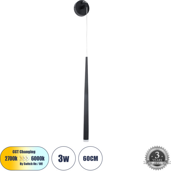 GloboStar TEARS ��������� ������ - ������ Design LED CCT 3W 330lm 180� AC 220-240V - �������� �������� ���� �������� On/Off All In One ����� 6000k+������ 4500k+����� 2700k �3.2 x �51.5cm - ����� - 3 Years Warranty - (61315)