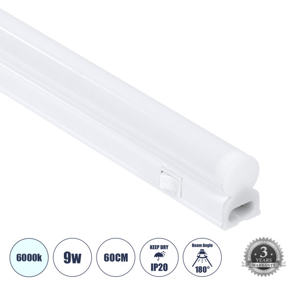 GloboStar Tubo �������� ��������� ������ Linear Led ����� T5 ������������� 9W 900lm 180� Ac 220-240V IP20 ������ �������� �� �������� On/Off �60 x �2.2 x �3.5cm ����� ����� 6000K - ����� - 3 Years Warranty - (60787)