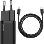 Baseus Travel Charger Set Super Si 1C Qc (With Simple Wisdom Cable Type-C To Lightning 1m) 20W Eu Black - (TZCCSUP-B01)