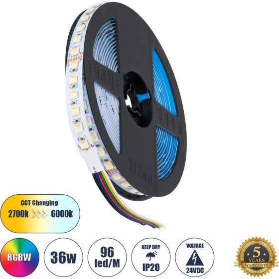 GloboStar ������ Led Smd 5050 Rgbw + Ww 5in1 5m 36W/m 72LED/m 120� Dc 24V IP20 3600lm/m ��������� Rgb - ����� ����� 6000K - ������ ����� 4500K - ����� ����� 2700K - 5 ������ ������� - (70264)