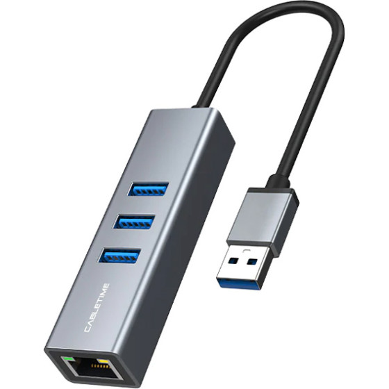 Cabletime Usb Hub CT-AMLU3, RJ45 & 3x Usb �����, 5Gbps, 1000Mbps, ���� - (CT-AMLU3-AG)