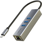 Cabletime USB-C Hub CT-CMLU3, RJ45 & 3x Usb �����, 5Gbps, 1000Mbps, ���� - (CT-CMLU3-AG)