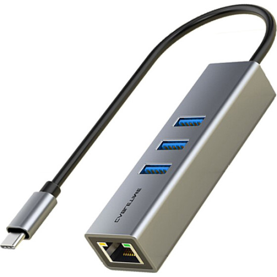 Cabletime USB-C Hub CT-CMLU3, RJ45 & 3x Usb �����, 5Gbps, 1000Mbps, ���� - (CT-CMLU3-AG)