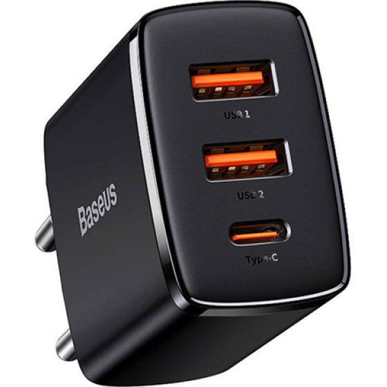 Baseus Compact Quick Charger Type-C/2xUsb 30W Black - (CCXJ-E01)
