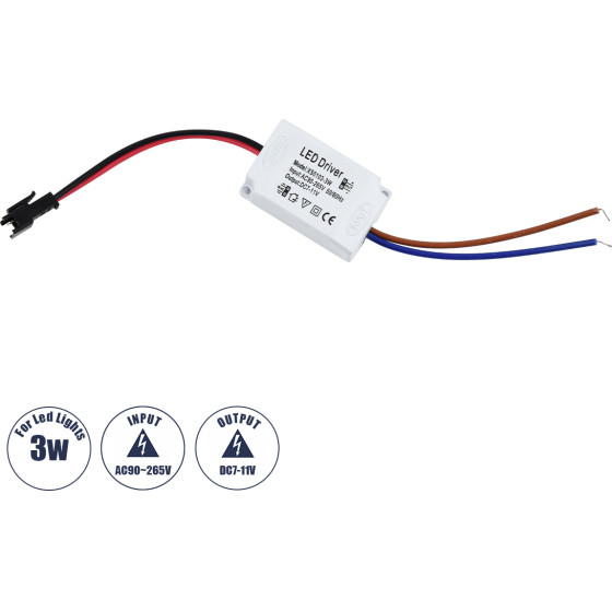 GloboStar �������� ����������� Selv ��� �������� Led 3W - Ac 220-240V �� Dc 7-11V - IP20 L4.5 x W3 x H2.5cm - 3 Years Warranty - (73074)