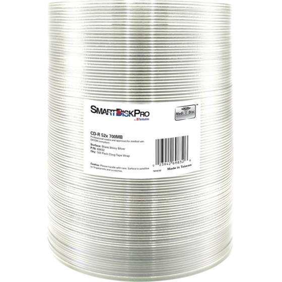 Smartdisk Pro Cd R 52x 700MB, 100-Pack Wrap, Silver ( By Verbatim ) - (69832)