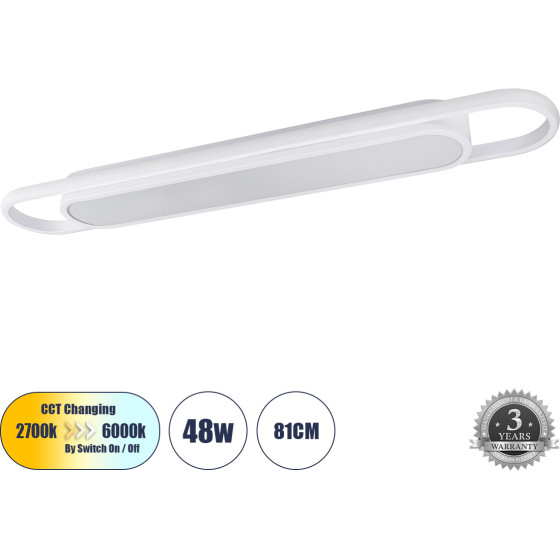 GloboStar Igor ��������� ������ Linear Design Led Cct 48W 5760lm 210� Ac 220-240V - �������� �������� ���� �������� On/Off All In One ����� 6000k+������ 4500k+����� 2700k �81 x �13 x �4.5cm - ����� - 3 Years Warranty - (61219)