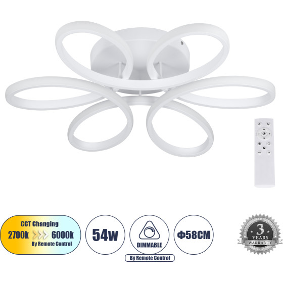 GloboStar Margaret ��������� ������ Design Led Cct 54W 6210lm 360� Ac 220-240V - �������� �������� ���� ���������������� All In One ����� 6000k+������ 4500k+����� 2700k Dimmable �57 x �12cm - ����� - 3 Years Warranty - (61401)