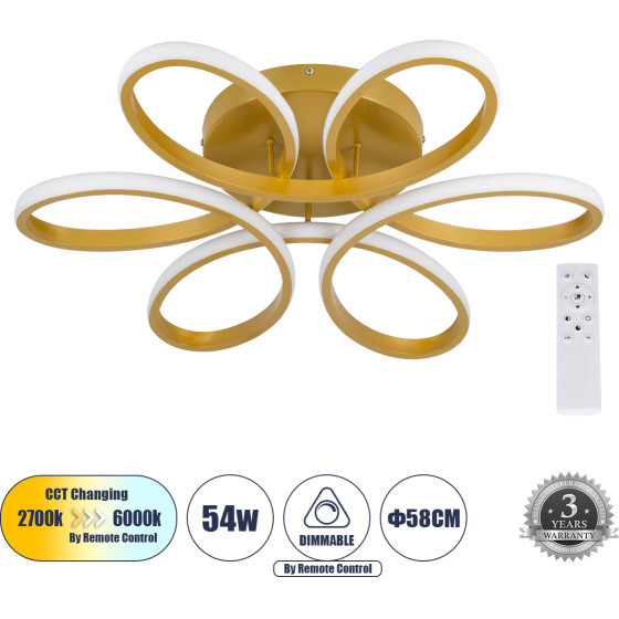GloboStar Margaret ��������� ������ Design Led Cct 54W 6210lm 360� Ac 220-240V - �������� �������� ���� ���������������� All In One ����� 6000k+������ 4500k+����� 2700k Dimmable �57 x �12cm - ����� �������� - 3 Years Warranty - (61403)