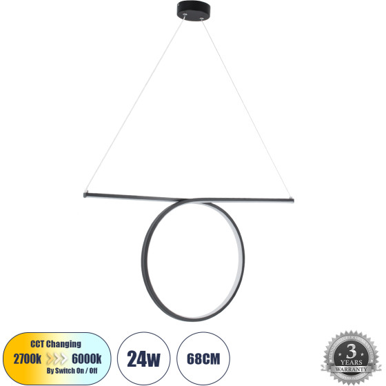 GloboStar Rome �������� ��������� ������ Linear Design Led Cct 24W 2640lm 200� Ac 220-240V - �������� �������� ���� �������� On/Off All In One ����� 6000k+������ 4500k+����� 2700k �65.5 x �4 x �33cm - ����� - 3 Years Warranty - (61294)