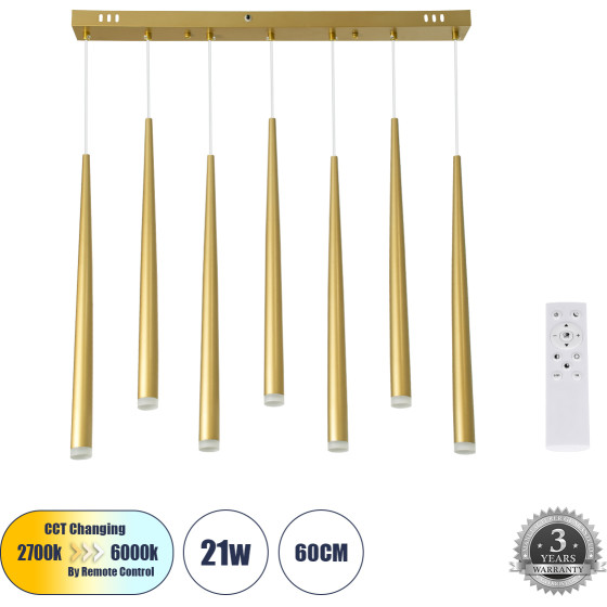 GloboStar Tears �������� ��������� Design Led 21W 2310lm 180� Ac 220-240V - �������� �������� ���� ���������������� All In One ����� 6000k+������ 4500k+����� 2700k Dimmable �70 x �3.2 x �60cm - ����� �������� - 3 Years Warranty - (61312)