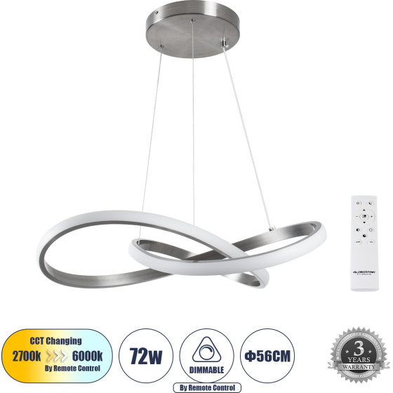 GloboStar Dexter ��������� ������ Design Led Cct 72W 8064lm 300 Ac 220-240V �������� �������� ���� ���������������� All In One ����� 6000k+������ 4500k+����� 2700k Dimmable �56cm - ����� ����� �������� - 3 Years Warranty - (60498)