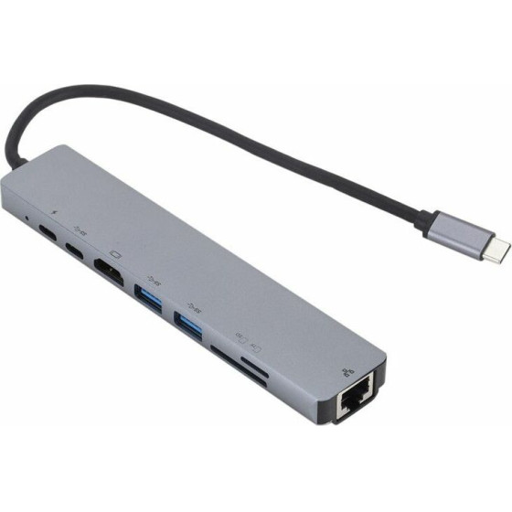 ���������� 8in1 Usb C hubRJ45 Hdmi USBx2 Sd Tf PDx2