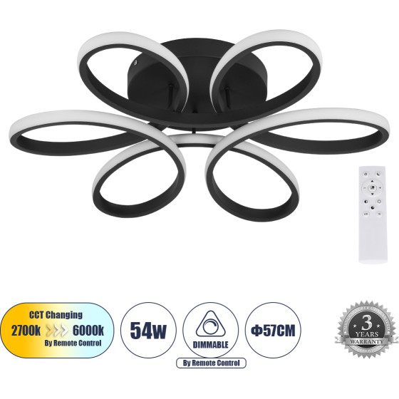 GloboStar Margaret ��������� ������ Design Led Cct 54W 6210lm 360� Ac 220-240V - �������� �������� ���� ���������������� All In One ����� 6000k+������ 4500k+����� 2700k Dimmable �57 x �12cm - ����� - 3 Years Warranty - (61400)