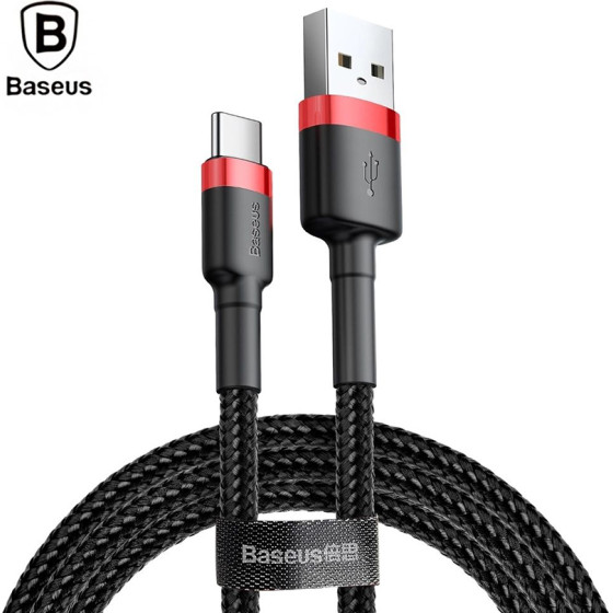 Baseus Cafule Braided Usb 2.0 Cable USB-C Male - USB-A Male Black/Red 3m - (CATKLF-U91)